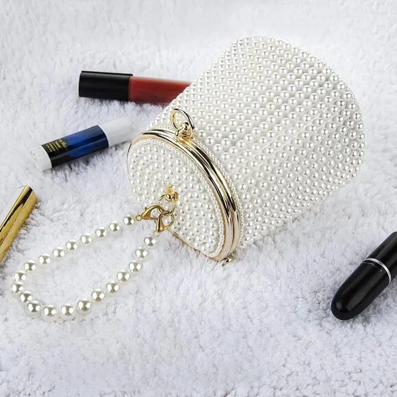 Women Beaded Pearl Purse, Mini Evening Clutch Bag, Small Lady Party Prom Wedding